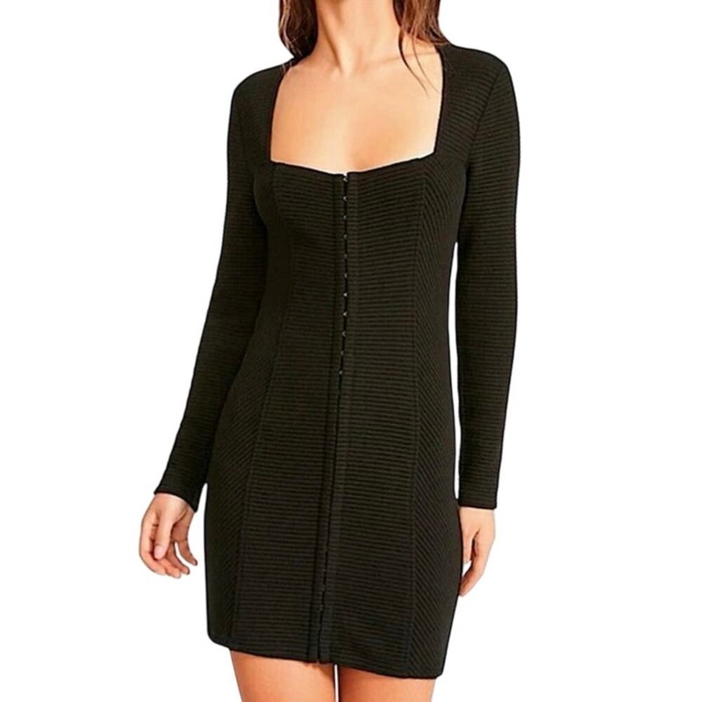 BB Dakota Mini Sweater Dress Black Ribbed Long Sleeve Minimalist Capsule Size XS